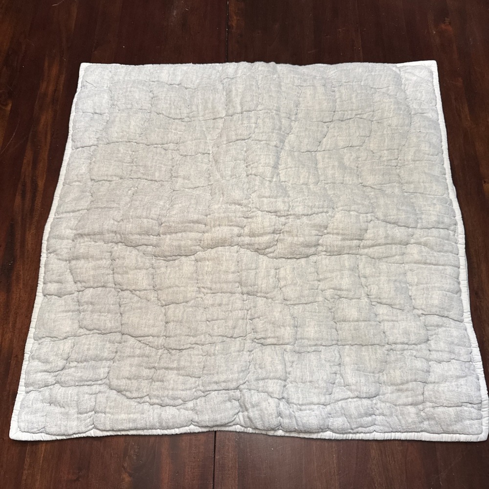 Pottery Barn EURO Pillow Sham Chambray Blue Cloud Quilted Stitched Linen Bedding